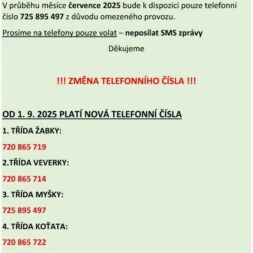 UPOZORNĚNÍ PRO RODIČE!! ZMĚNA TELEFONNÍHO ČÍSLA